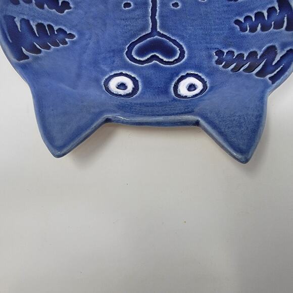 Signed Handmade Cheshire Cat Pottery Plate Trinket Dish Decor 1989 Signed - Picture 2 of 8